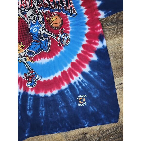Philadelphia 76ers Tie-Dye T-Shirt XXL Liquid Blue Skeleton Dunk Unworn - Picture 6 of 9